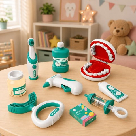 LEAN Toys Zestaw Małego Dentysty Stomatologa Szczoteczka z Wibracjami Niebieski 15el.