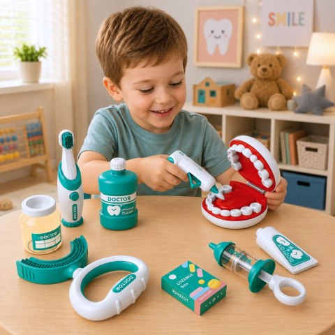 LEAN Toys Zestaw Małego Dentysty Stomatologa Szczoteczka z Wibracjami Niebieski 15el.