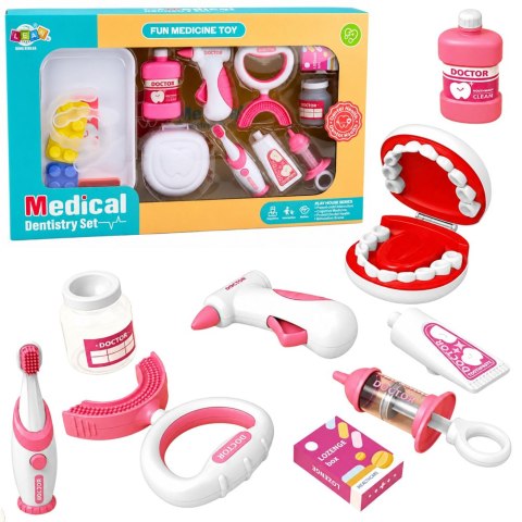 LEAN Toys Zestaw Małego Dentysty Stomatologa Szczoteczka z Wibracjami Różowy 15 el.