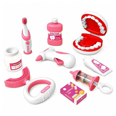 LEAN Toys Zestaw Małego Dentysty Stomatologa Szczoteczka z Wibracjami Różowy 15 el.