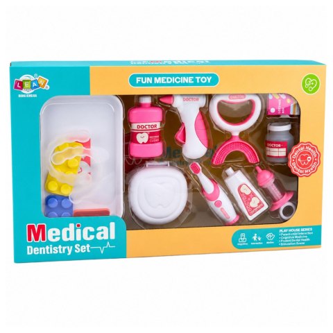 LEAN Toys Zestaw Małego Dentysty Stomatologa Szczoteczka z Wibracjami Różowy 15 el.