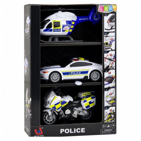 LEAN Toys Zestaw Policyjny Helikopter Motocykl Radiowóz Światła Dźwięki 1:32