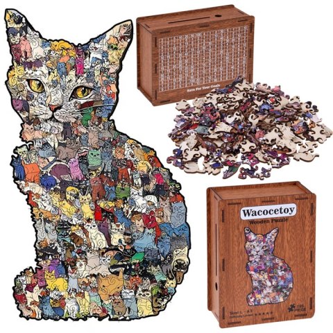 JOKOMISIADA Drewniane puzzle KOT 2w1 Skarbonka wykreślana - VINTAGE A3 195ele ZA6553