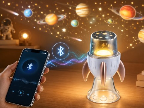 JOKOMISIADA Projektor Rzutnik Gwiazd Kosmos Rakieta Lampka Nocna Bluetooth ZA6314