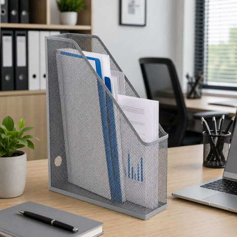 LEAN Metalowy Organizer Stojak Biurowy Na Dokumenty Teczki Pionowy Srebrny A4