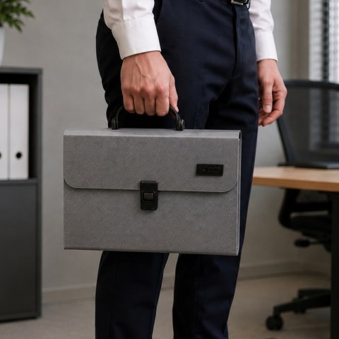 LEAN Teczka Harmonijkowa Organizer Na Dokumenty Uchwyt 13 Przegród Szara A4