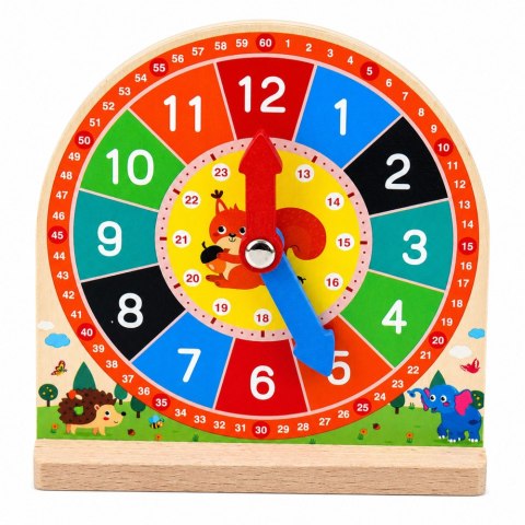 LEAN Toys Drewniany Zegar Edukacyjny Do Nauki Godzin Ruchome Wskazówki Karty 55 szt.