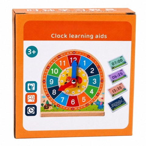 LEAN Toys Drewniany Zegar Edukacyjny Do Nauki Godzin Ruchome Wskazówki Karty 55 szt.