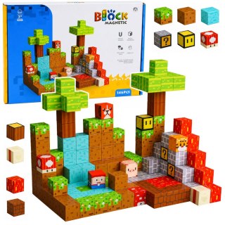 LEAN Toys Klocki Magnetyczne Konstrukcyjne Pikselowy Świat Kostki Kolorowe 146 el.