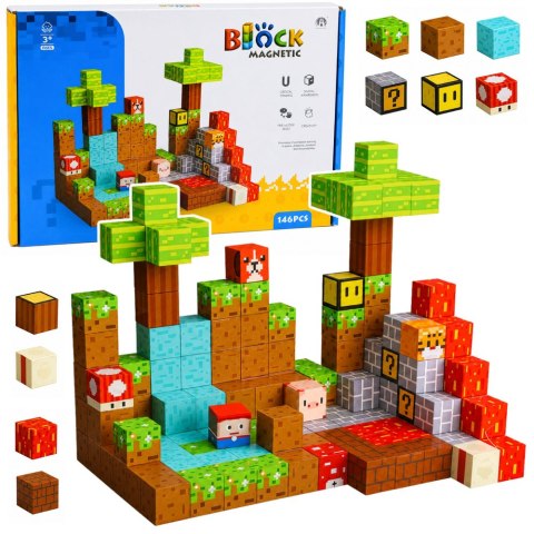 LEAN Toys Klocki Magnetyczne Konstrukcyjne Pikselowy Świat Kostki Kolorowe 146 el.