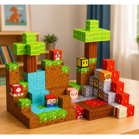 LEAN Toys Klocki Magnetyczne Konstrukcyjne Pikselowy Świat Kostki Kolorowe 146 el.