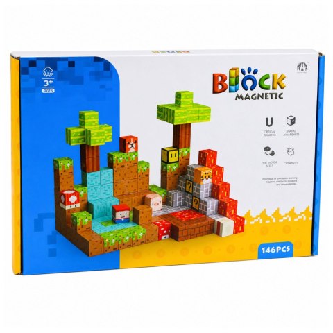 LEAN Toys Klocki Magnetyczne Konstrukcyjne Pikselowy Świat Kostki Kolorowe 146 el.