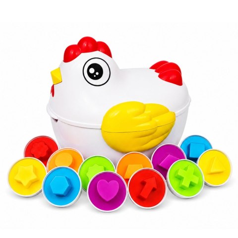 LEAN Toys Kura Edukacyjna 12 Jajek Sorter Nauka Kształtów Kolorów Zestaw