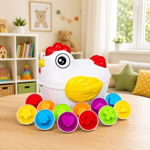 LEAN Toys Kura Edukacyjna 12 Jajek Sorter Nauka Kształtów Kolorów Zestaw