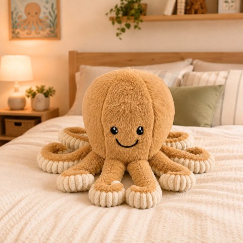 LEAN Toys Pluszowa Ośmiornica Maskotka Przytulanka Sprężyste Macki Beżowa 50 cm