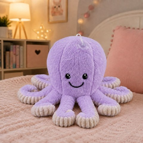 LEAN Toys Pluszowa Ośmiornica Maskotka Przytulanka Z Przyssawką Fioletowa 16 cm