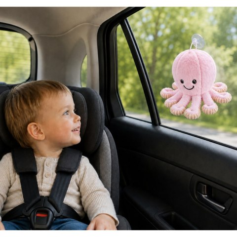 LEAN Toys Pluszowa Ośmiornica Maskotka Przytulanka Z Przyssawką Różowa 16 cm