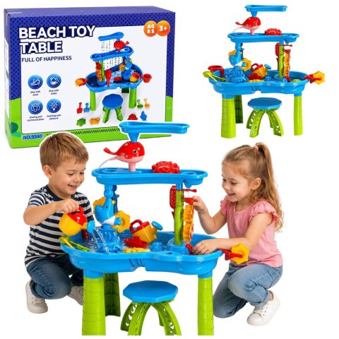 LEAN Toys Wielopoziomowy Stolik Wodny Plac Zabaw Z Krzesełkiem Akcesoria Foremki 63cm