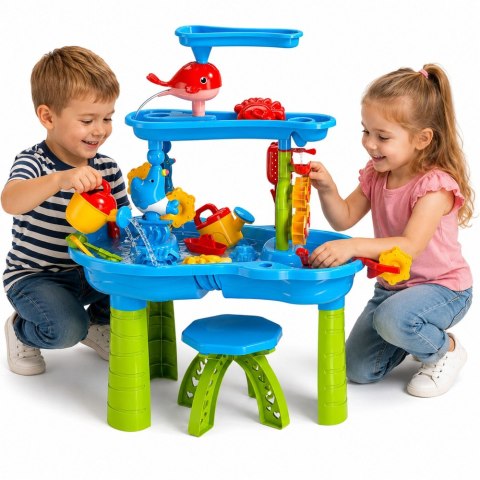 LEAN Toys Wielopoziomowy Stolik Wodny Plac Zabaw Z Krzesełkiem Akcesoria Foremki 63cm