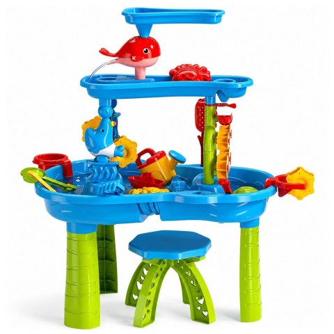 LEAN Toys Wielopoziomowy Stolik Wodny Plac Zabaw Z Krzesełkiem Akcesoria Foremki 63cm