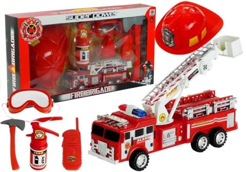 LEAN Toys Zestaw Strażaka Straż Pożarna Wóz + Kask + Gaśnica