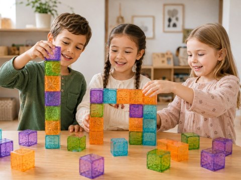 JOKOMISIADA Klocki Magnetyczne Kostki Kolorowe Transparentne 42 Elementy ZA6354
