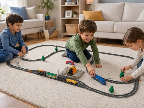 JOKOMISIADA Kolejka Elektryczna Pociąg Laweta 4 Auta 5 Wagonów Tory 762 cm RC0802
