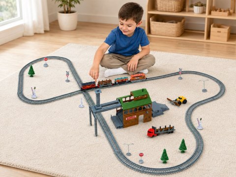 JOKOMISIADA Kolejka Elektryczna Pociąg Tartak Dźwig 3 Wagony Tory 450 cm 60 ele RC0780