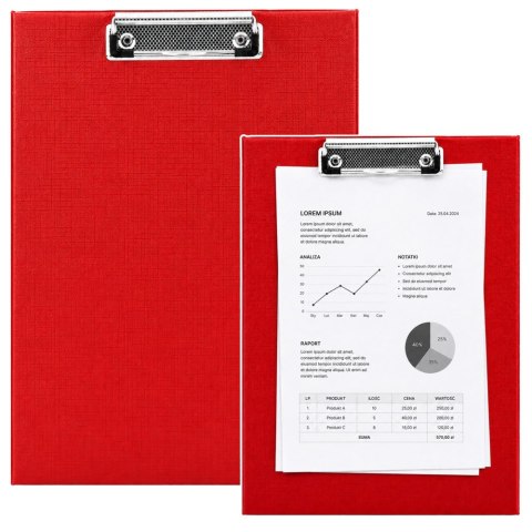 LEAN Deska Podkładka z Metalowym Klipem Clipboard Do Pisania A4 Czerwona