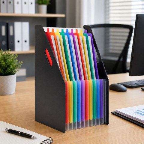 LEAN Organizer Harmonijkowy Na Dokumenty Biurowy Teczka 13 Przegród A4 Czarny