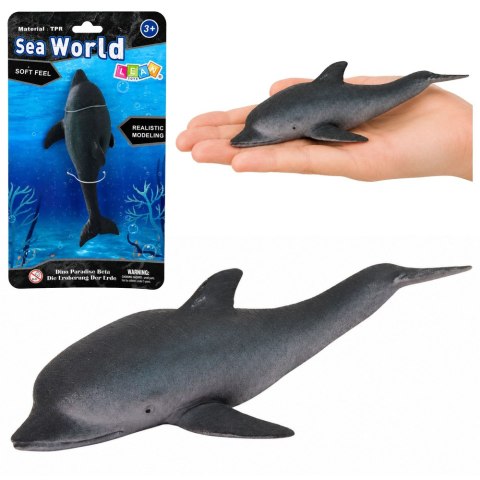 LEAN TOYS Gumowa Figurka Delfin Morski Miękka Realistyczna TPR Ciemnoszary 17,5 cm