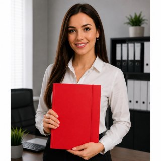 LEAN Teczka Skrzydłowa Kartonowa z Gumką Lakierowana A4 300 g/m2 Czerwona