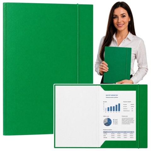 LEAN Teczka Skrzydłowa Kartonowa z Gumką Lakierowana A4 300 g/m2 Zielona