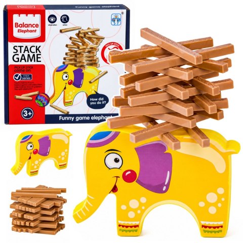 LEAN Toys Gra Zręcznościowa Balansujący Słonik Zbuduj Wieżę Klocki Słoń 61 el.