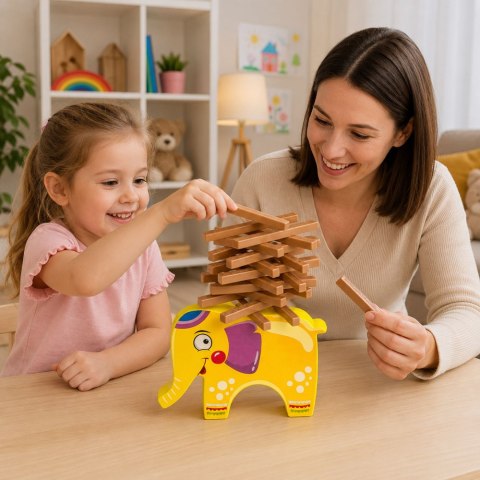 LEAN Toys Gra Zręcznościowa Balansujący Słonik Zbuduj Wieżę Klocki Słoń 61 el.
