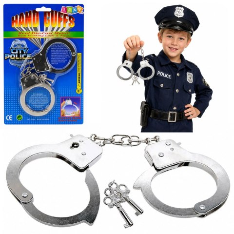 LEAN Toys Kajdanki Dla Małego Policjanta Metalowe Z Kluczykami Dla Dzieci Srebrne