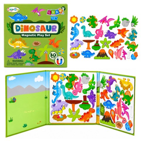 LEAN Toys Książeczka Magnetyczna Układanka Puzzle Dinozaury Kolorowe Magnesy 30 el.