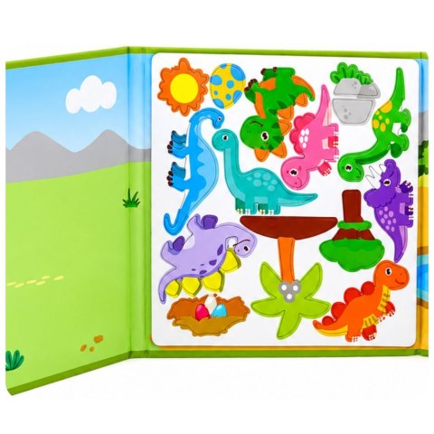 LEAN Toys Książeczka Magnetyczna Układanka Puzzle Dinozaury Kolorowe Magnesy 30 el.