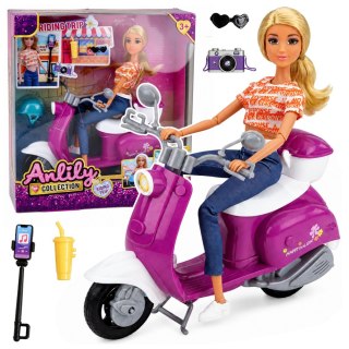 LEAN Toys Lalka Anlily Podróżniczka Na Skuterze Okulary Uchwyt Na Telefon Akcesoria