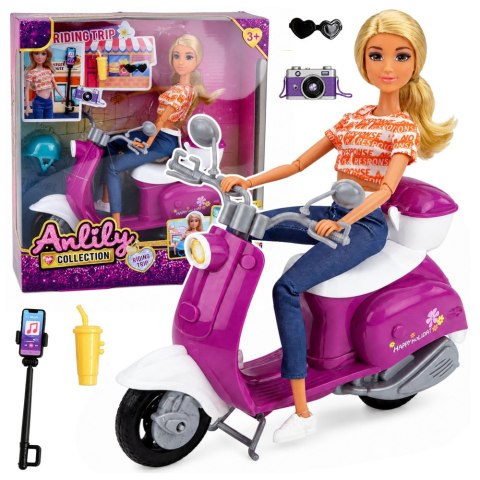 LEAN Toys Lalka Anlily Podróżniczka Na Skuterze Okulary Uchwyt Na Telefon Akcesoria