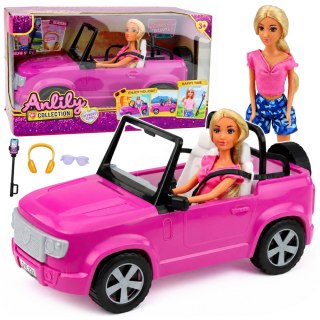 LEAN Toys Lalka Anlily w Samochodzie Kabriolet Fioletowy Uchwyt na Telefon Słuchawki