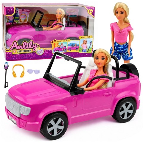 LEAN Toys Lalka Anlily w Samochodzie Kabriolet Fioletowy Uchwyt na Telefon Słuchawki
