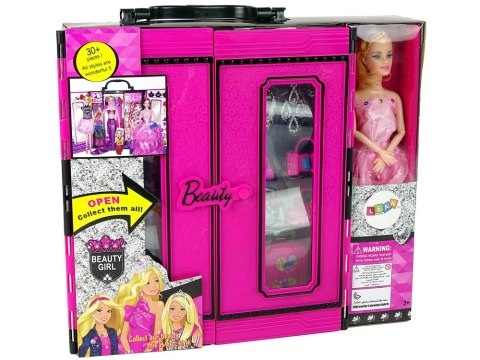 LEAN Toys Lalka z Garderobą Sukienki Dodatki Dla Lalek Szafa Na Ubranka Walizka