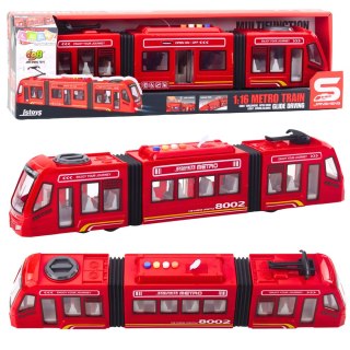 LEAN Toys Metro Miejskie Tramwaj Otwierane Drzwi Światła Dźwięki Czerwone 1:16