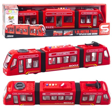 LEAN Toys Metro Miejskie Tramwaj Otwierane Drzwi Światła Dźwięki Czerwone 1:16