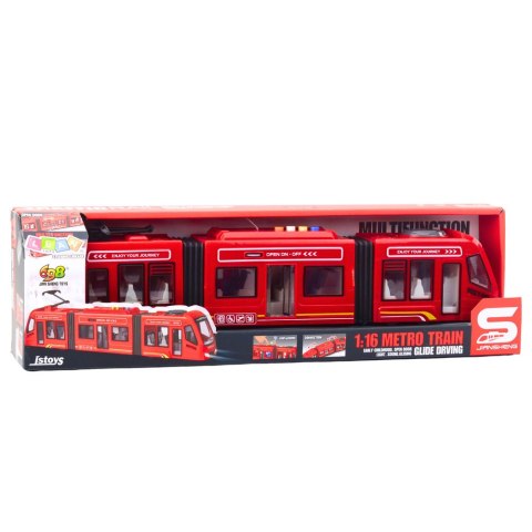 LEAN Toys Metro Miejskie Tramwaj Otwierane Drzwi Światła Dźwięki Czerwone 1:16