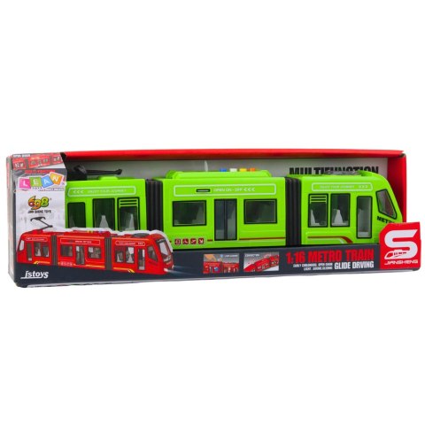 LEAN Toys Metro Miejskie Tramwaj Otwierane Drzwi Światła Dźwięki Zielony 1:16