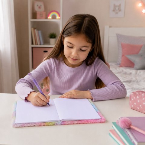 LEAN Toys Pluszowy Miękki Notes Pamiętnik Z Kotkiem Kłódka Kluczyki Czyste Kartki