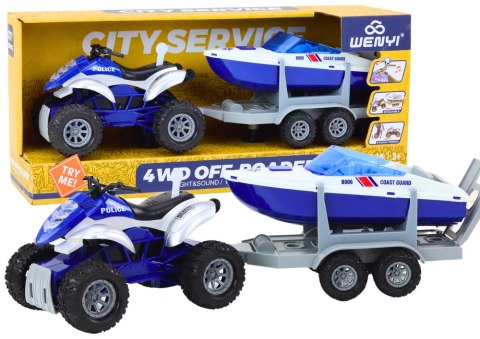LEAN Toys Quad Policyjny z Przyczepą do przewozu Łodzi oraz Motorówką