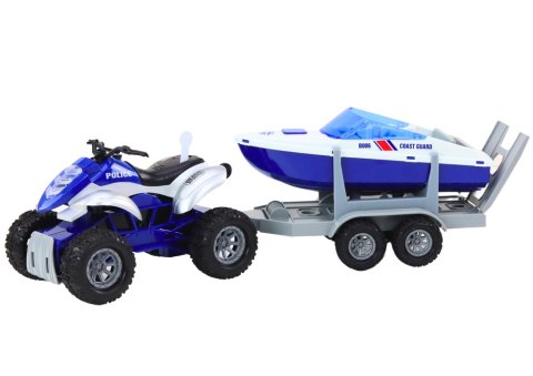 LEAN Toys Quad Policyjny z Przyczepą do przewozu Łodzi oraz Motorówką